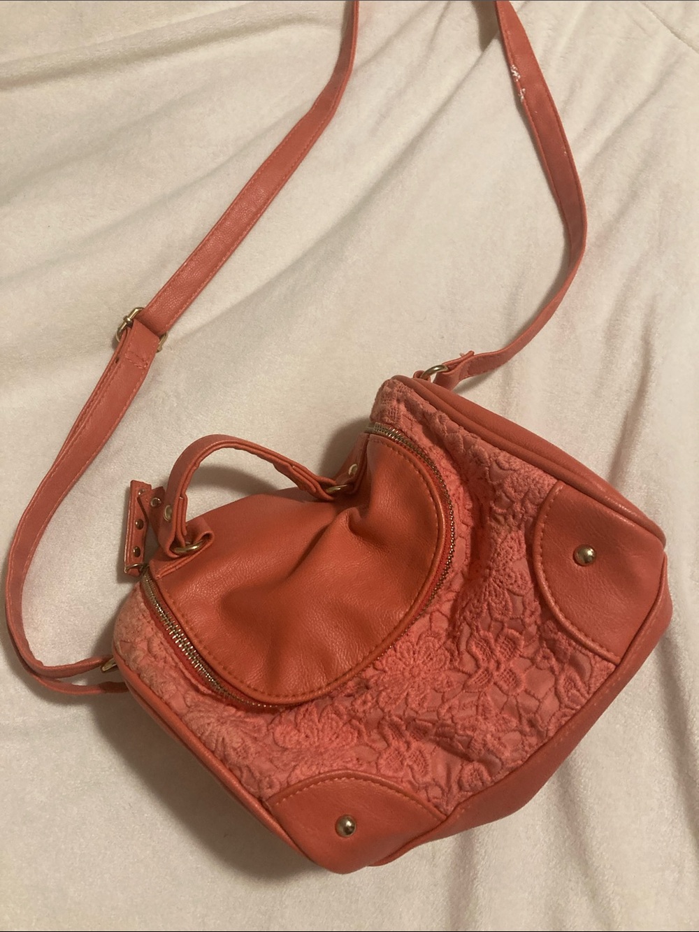 New Look Coral Lace Crossbody Bag